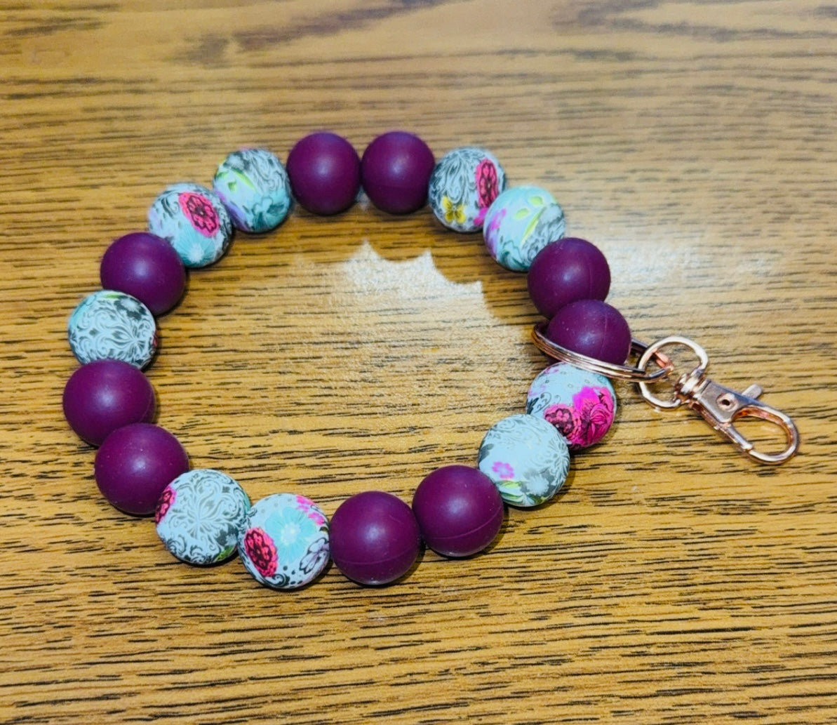 Floral Burgundy Keychain Wristlet