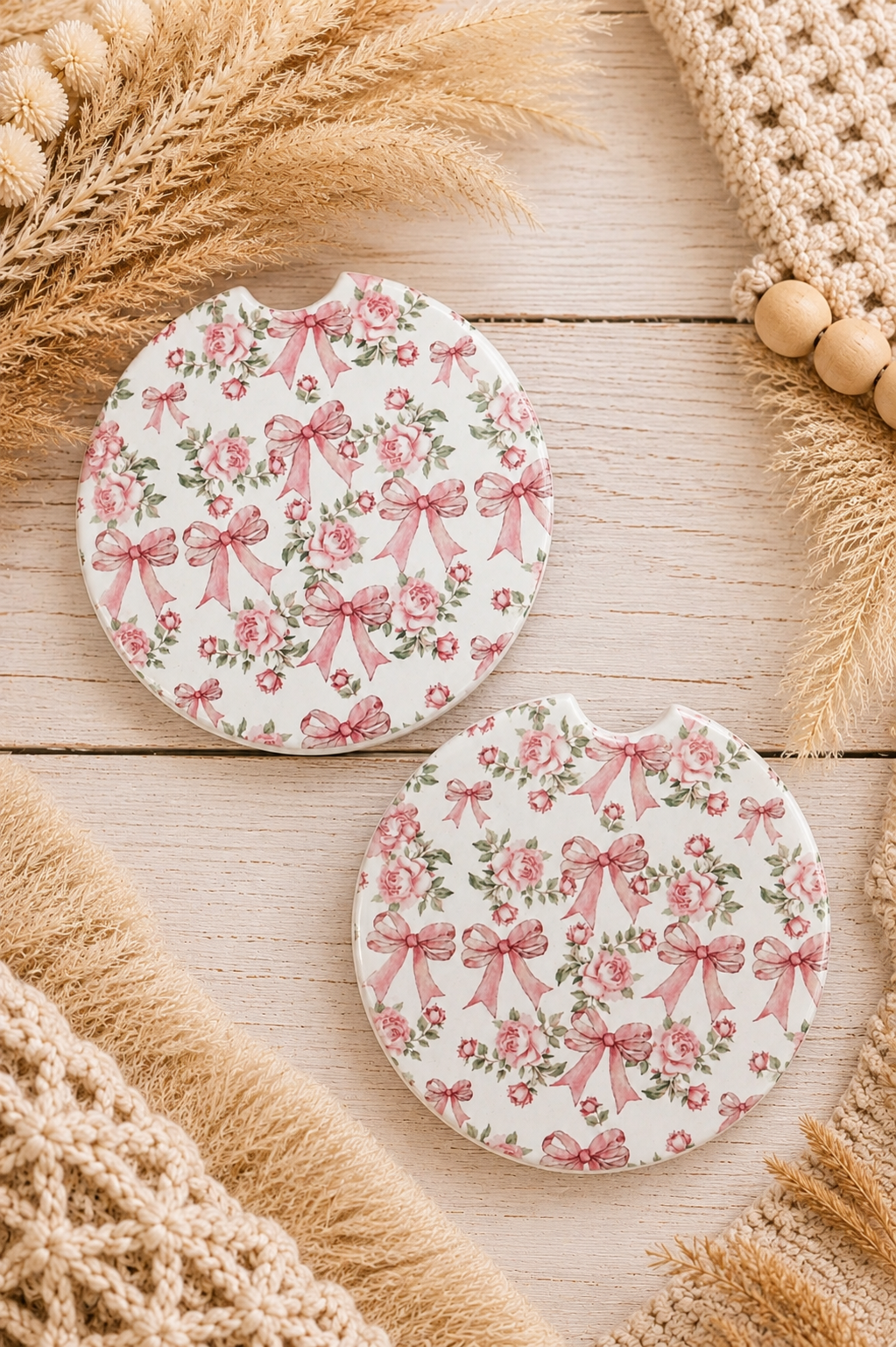 Pink Bow Coquette Car Coaster