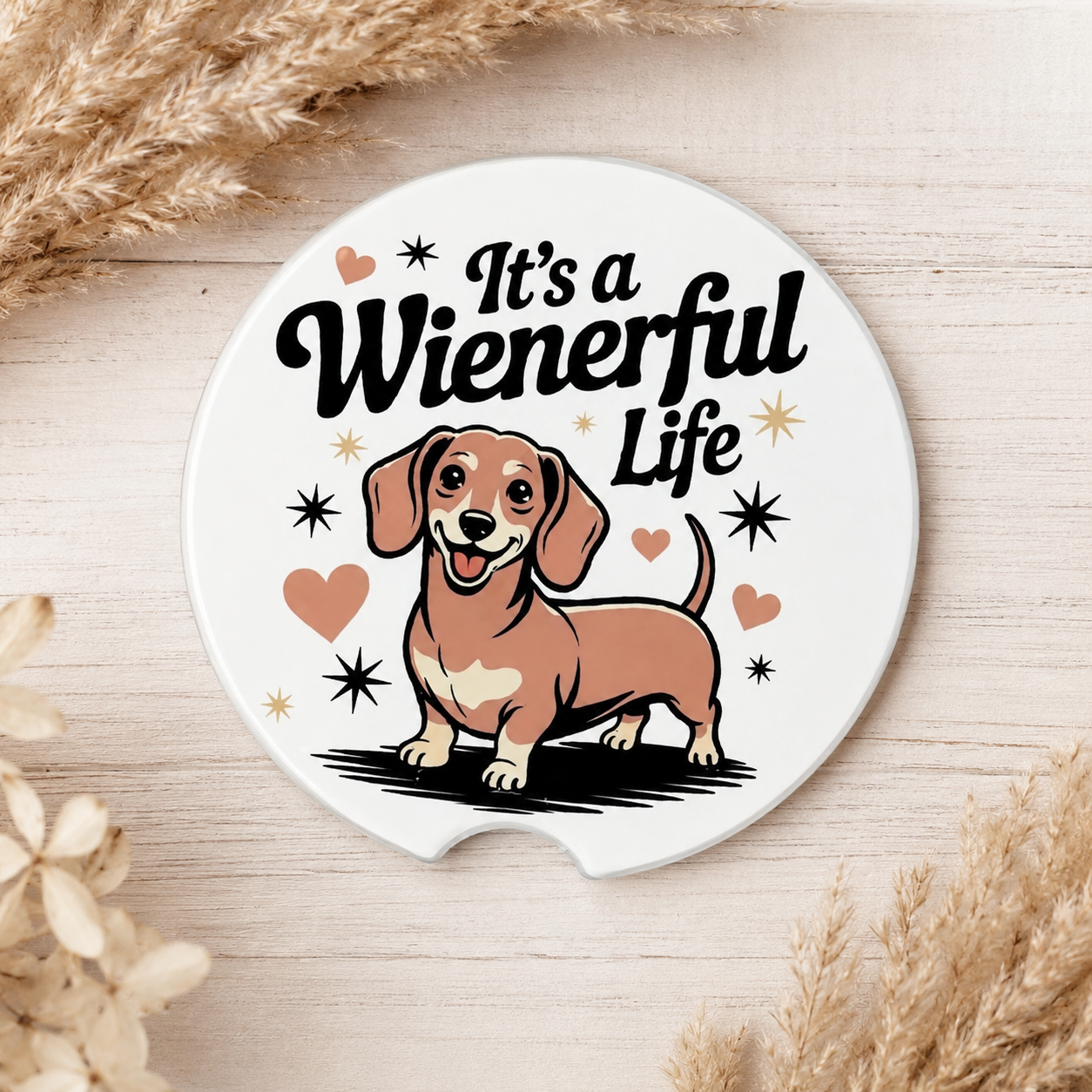 Dachshund Ceramic Car Coaster Set – Wiener Dog 2-Pack