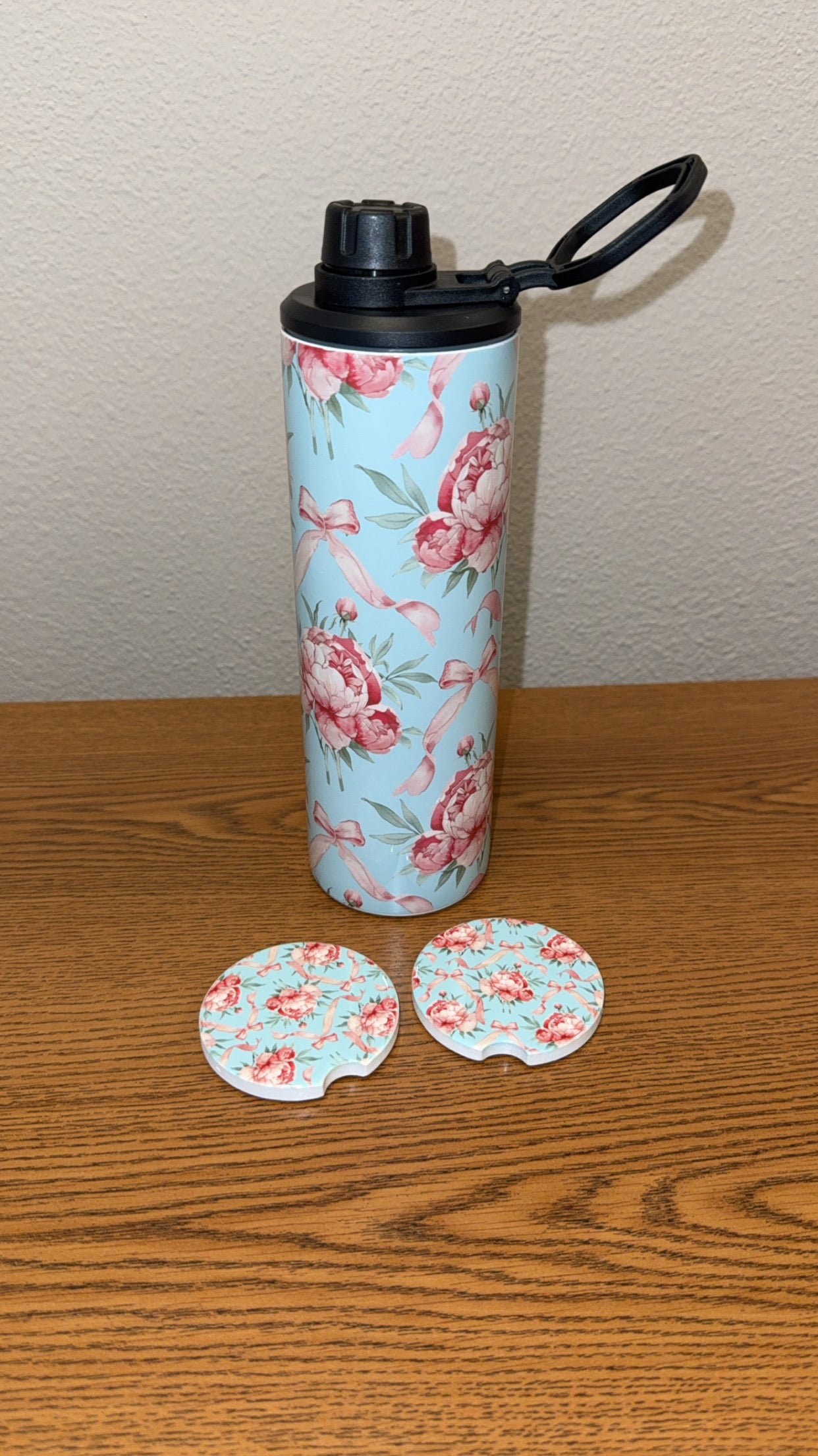 Floral Bows Skinny Tumbler & Car Coasters