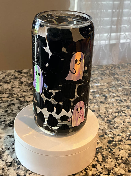 Cow Print Ghost Glass Cup