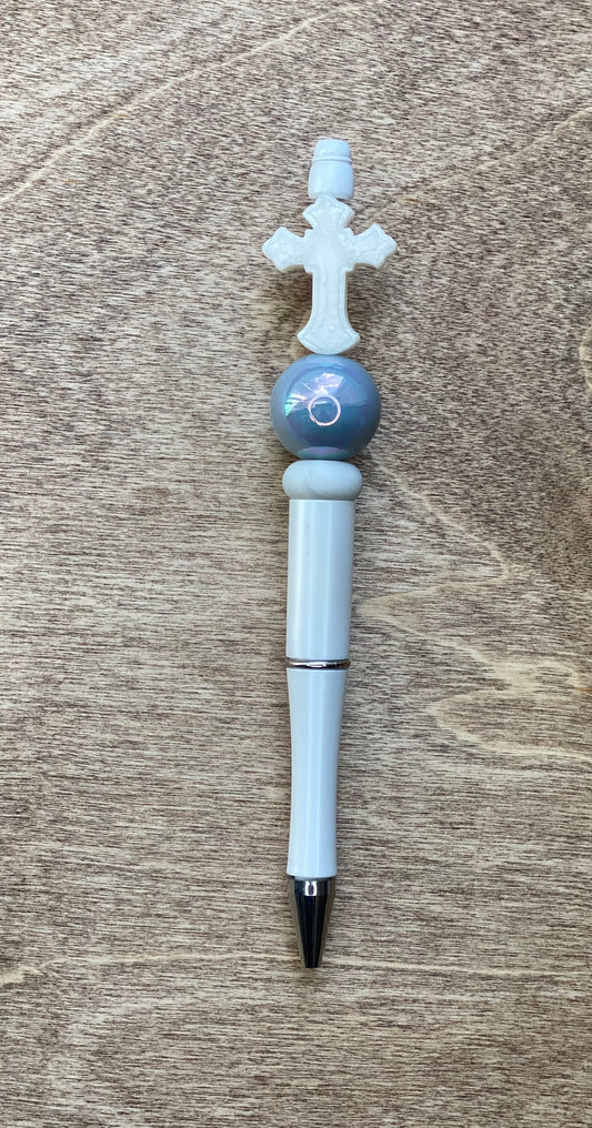 White Cross Beaded Pen