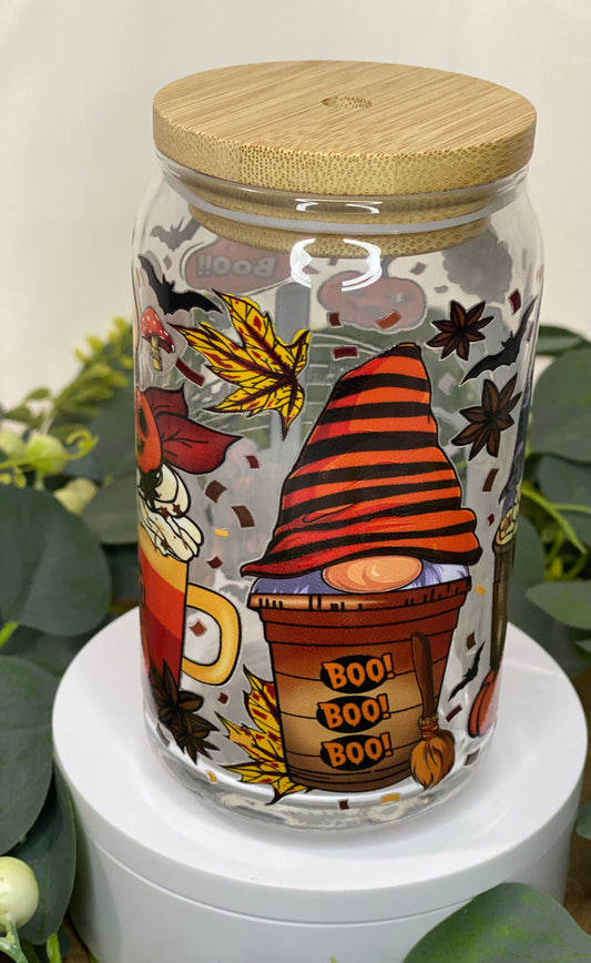 Gnomes Halloween Glass Cup