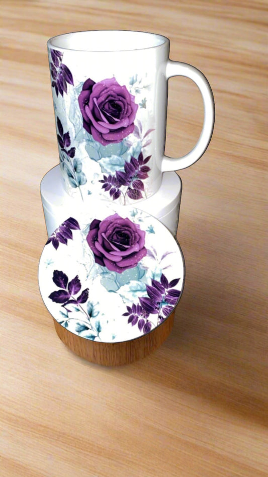 Purple Rose Coffee Mug Set