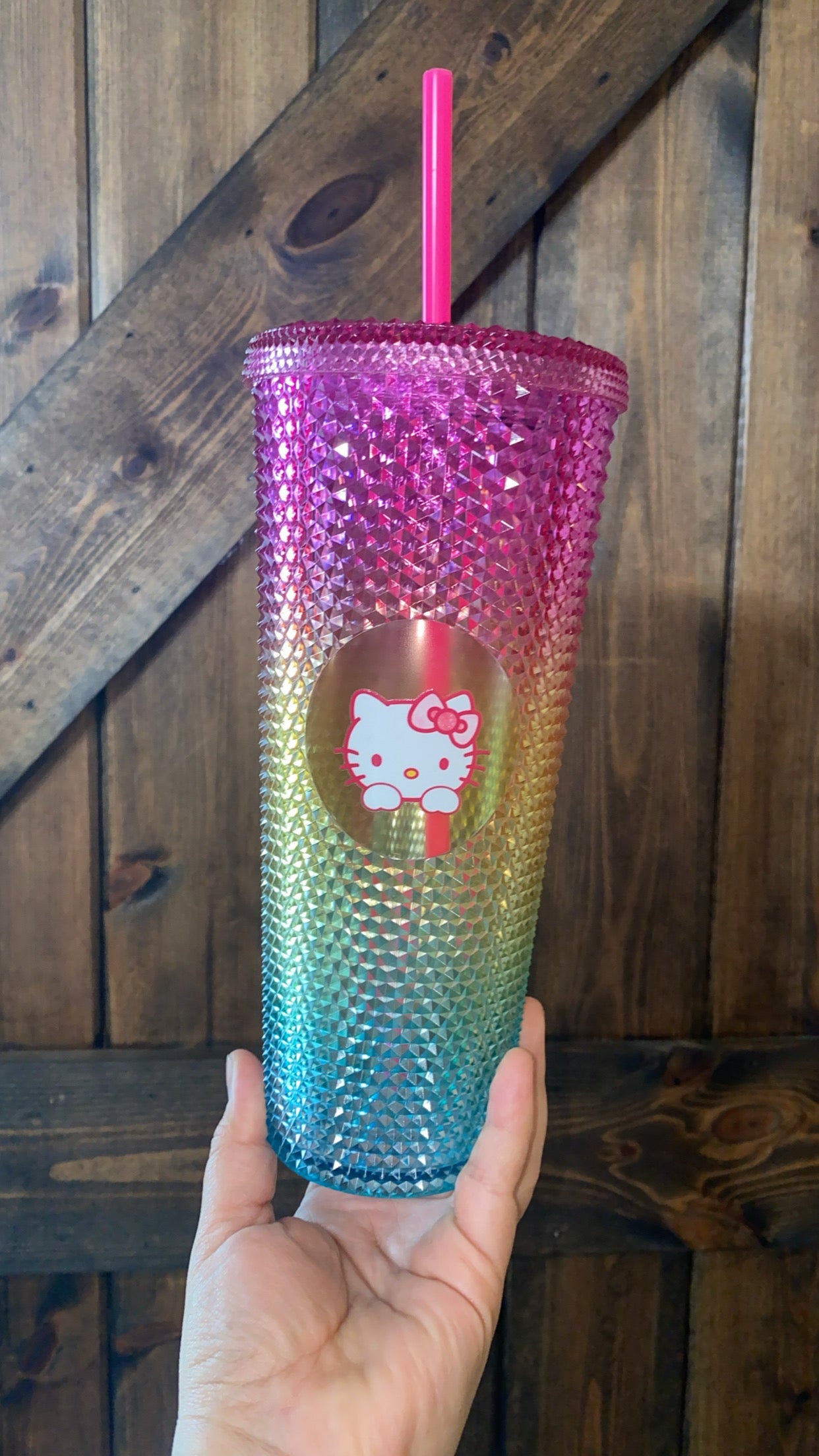 Pink Kitty Studded Tumbler