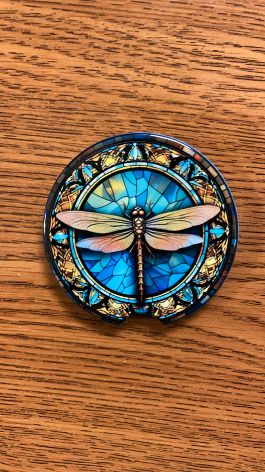 Stained Dragonfly Car Coaster Set