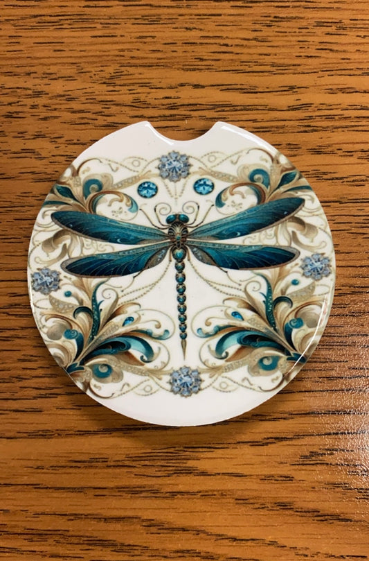 Green Dragonfly Car Coaster Set