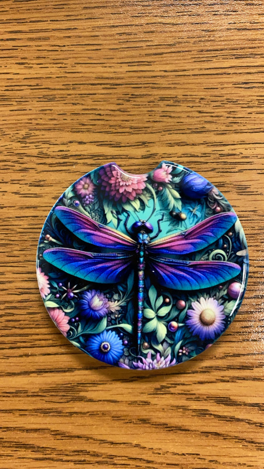 Purplish Dragonfly Car Coaster Set