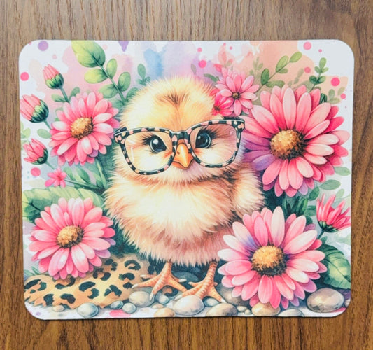 Cute baby chick mouse pad featuring an adorable yellow chick design by Chela Created  LLC.