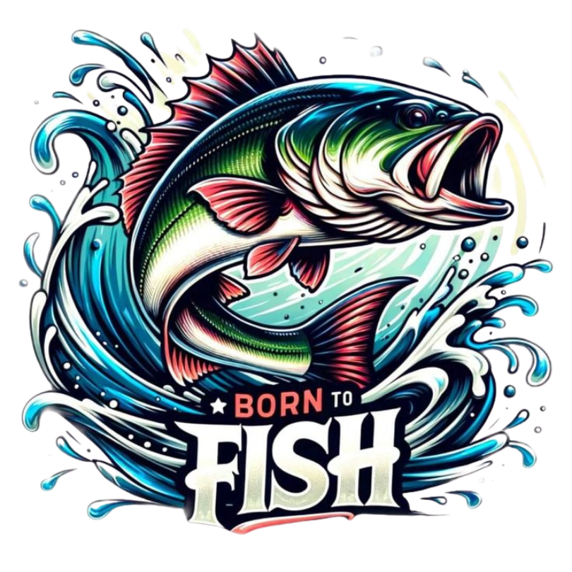 Born to Fish sticker featuring colorful bass jumping through water