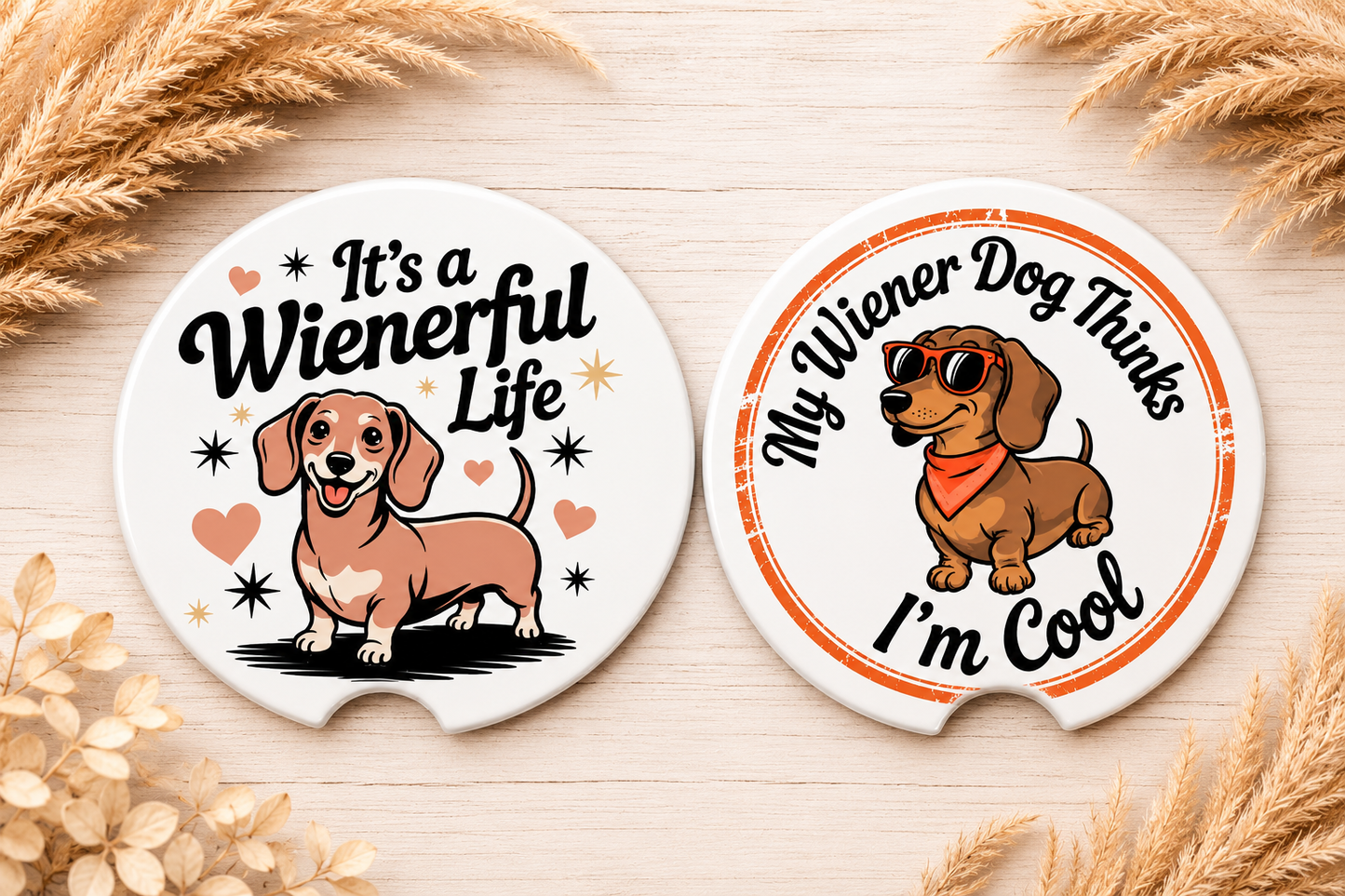 Dachshund Ceramic Car Coaster Set – Wiener Dog 2-Pack