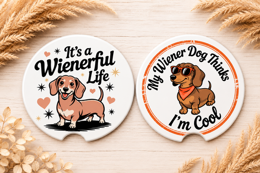 Dachshund Ceramic Car Coaster Set – Wiener Dog 2-Pack