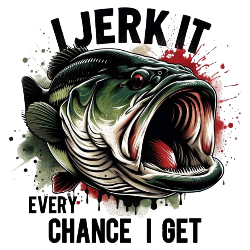 Jerk It Every Chance I Get funny bass fishing sticker featuring largemouth bass