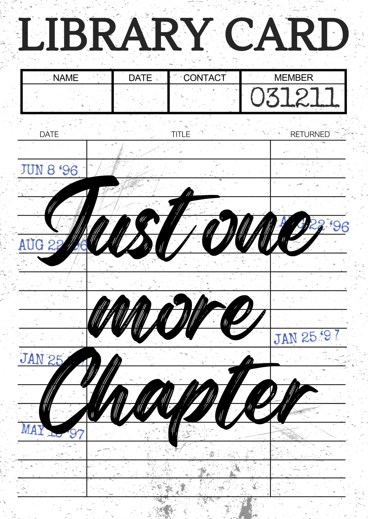 Just One More Chapter mini library card sticker for book lovers and readers