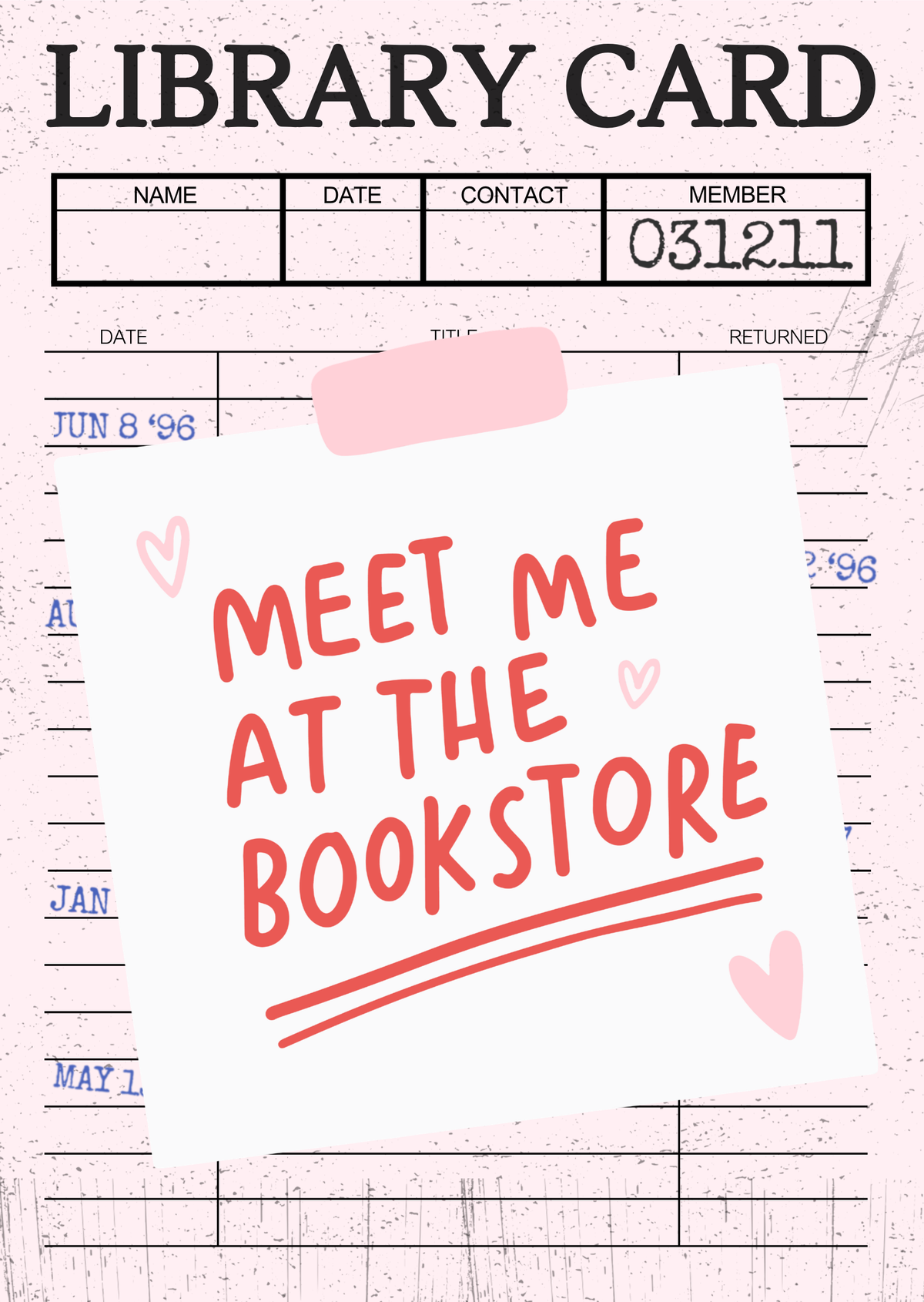Meet Me at the Bookstore mini library card sticker for book lovers and readers