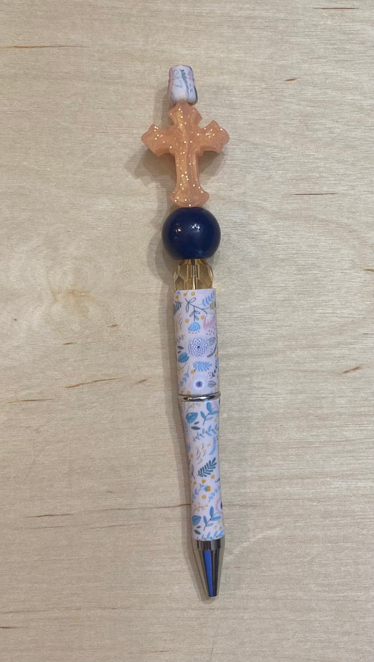 Floral Cross Beaded Pen